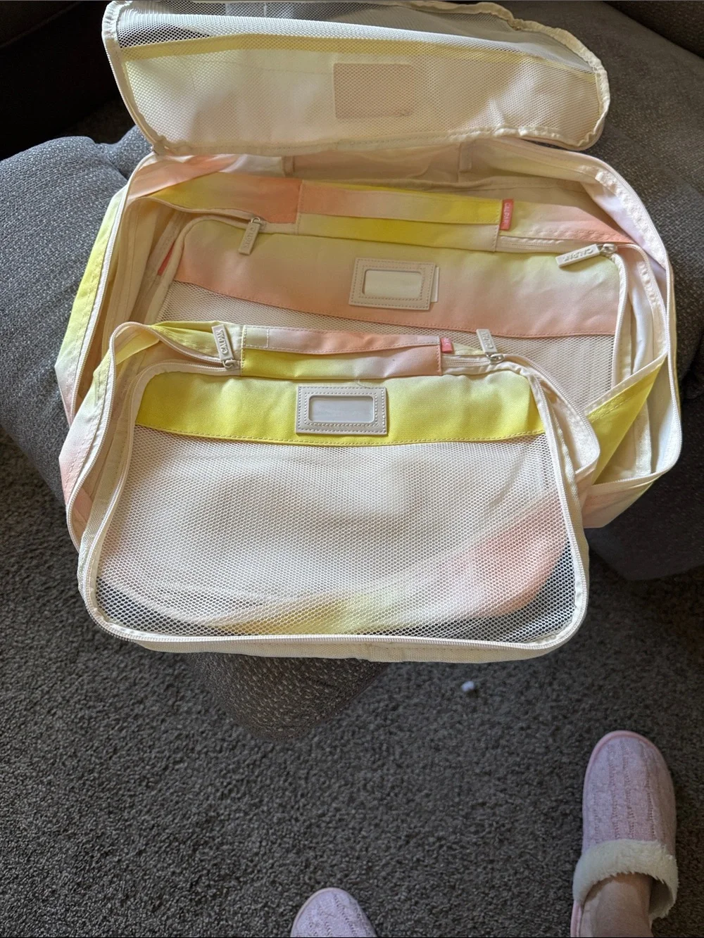 Mesh Travel Organizer Packing Cube in Pastel Yellow & Pink